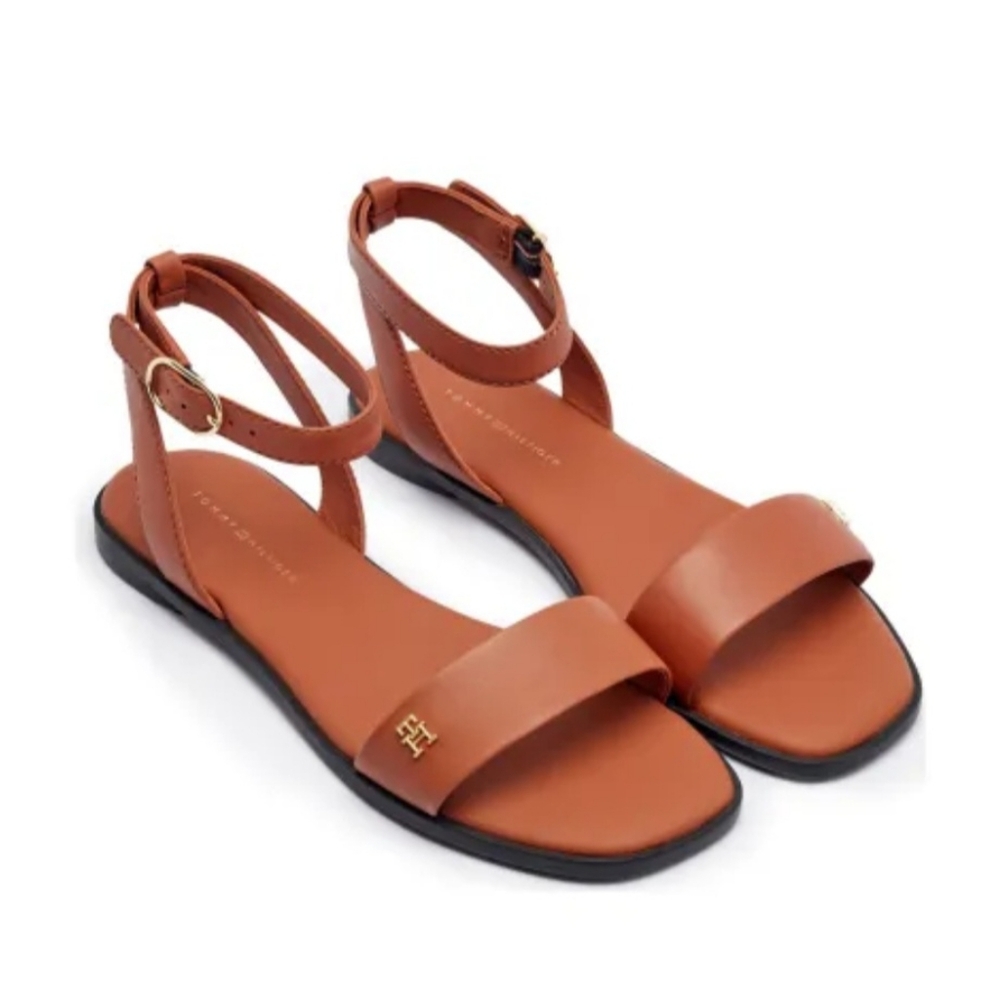 Tommy Hilfiger Tan Leather Sandals with Ankle Strap